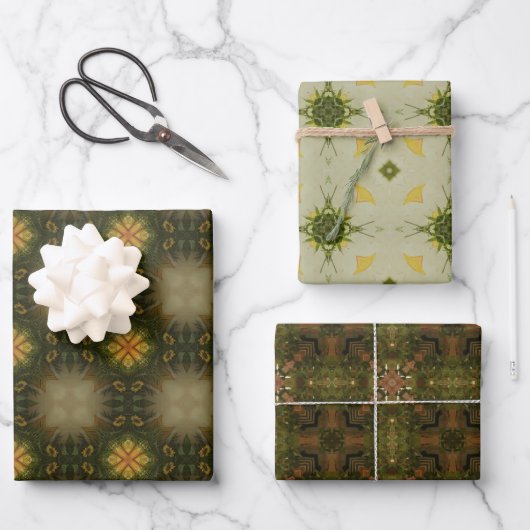 Erdgrün geometrisches Muster Nr. 4 Geschenkpapier Set (Vorderseite)