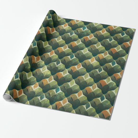 Erdgrüne Art Deco Ventilator Muster Geschenkpapier (Ungerollt)