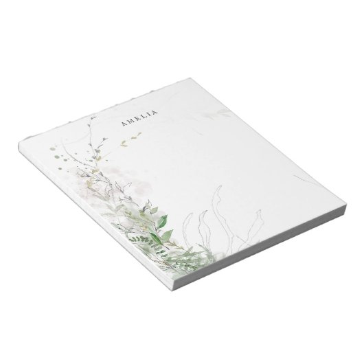 Erdgrüne Wasserfarbe Personalisiert Name Notizblock (angewinkelt)