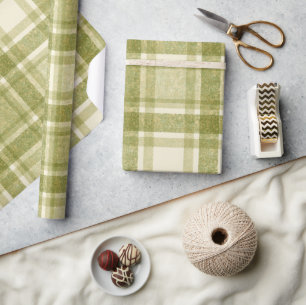 Erdig kariert Salbei & Creme Geschenkpapier