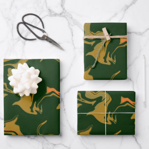 Erdige abstrakte Kunst in Grün und Goldbraun Geschenkpapier Set
