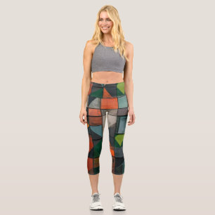 Erdige abstrakte Patchwork-Yogahosen Capri Leggings