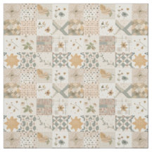 Erdige Beige Patchworkquilt Vintage Cottagecore
