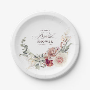 Erdige Blumen Elegant Boho Brautparty Pappteller