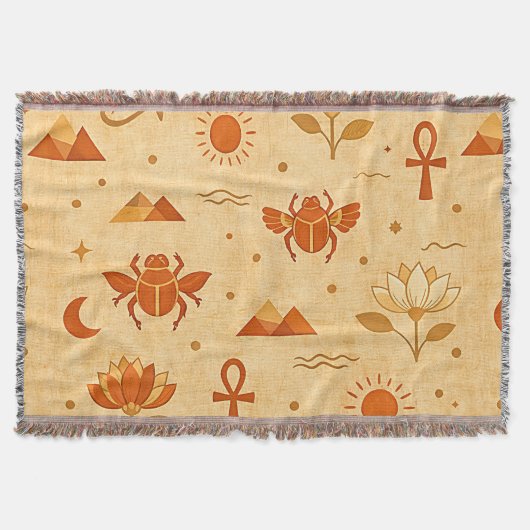 Erdige Boho-Ägyptische Muster-Minimalistische Phar Decke (Vorderseite)