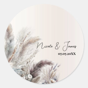 Erdige Boho Blumen Federn Hochzeit Runder Aufkleber