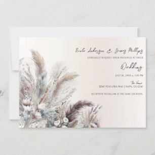 Erdige Boho-Blumen-Hochzeit mit Federn Einladung