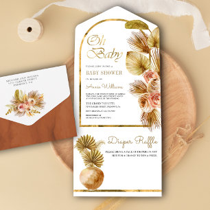 Erdige Boho Blumenbogen Getrocknete Palme Baby Sho All In One Einladung