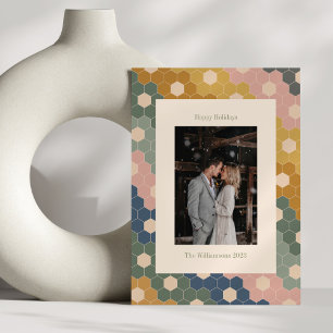 Erdige Boho-Chic-Vintage-Moderne Hochzeitsfotos Feiertagskarte