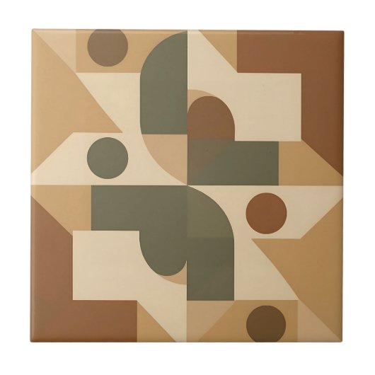 Erdige Boho-Geometrische Abstraktion Fliese (Vorderseite)