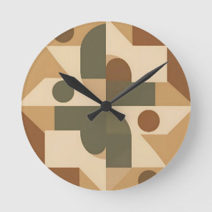 Erdige Boho-Geometrische Abstraktion Runde Wanduhr