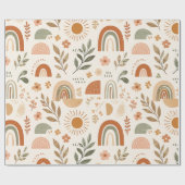 Erdige Boho-Regenbogen- & Blumenverpackungspapier Geschenkpapier (Flach)