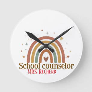 Erdige Boho-Regenbogen-Schulberater-Schilder Runde Wanduhr