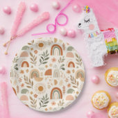 Erdige Boho-Regenbogen-Sonne-Blumen-Papierplatte Pappteller (Party)