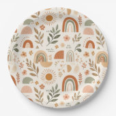 Erdige Boho-Regenbogen-Sonne-Blumen-Papierplatte Pappteller (Vorderseite)