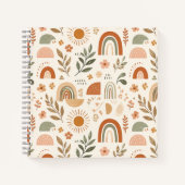 Erdige Boho-Regenbogen-Sonne-Blumen-Spiralblock Notizblock (Vorderseite)