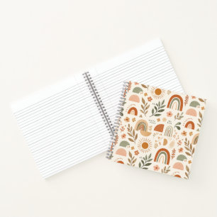 Erdige Boho-Regenbogen-Sonne-Blumen-Spiralblock Notizblock