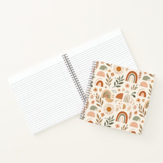 Erdige Boho-Regenbogen-Sonne-Blumen-Spiralblock Notizblock (Innenseite)