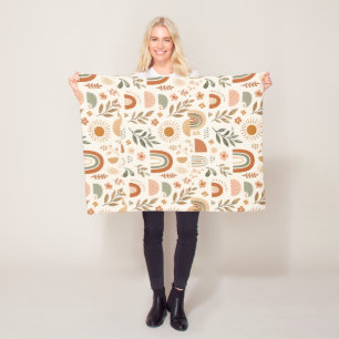 Erdige Boho-Regenbogen-Sonne-Floral-Fleece-Decke Fleecedecke