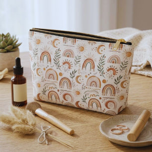 Erdige Boho-Regenbogen- und Botanik-Make-up-Tasche Zubehörtasche