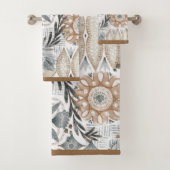 Erdige Boho-Sand-Grau-Botanikmuster Badhandtuch Set (Insitu)