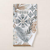 Erdige Boho-Sand-Grau-Botanikmuster Badhandtuch Set (Handtuch)