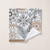 Erdige Boho-Sand-Grau-Botanikmuster Badhandtuch Set (Waschlappen)