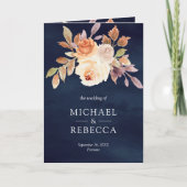 Erdige Elfenbein Blumen QR Code Navy Blau Hochzeit Einladung (Vorderseite)