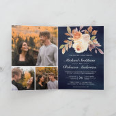 Erdige Elfenbein Blumen QR Code Navy Blau Hochzeit Einladung (Innenseite)