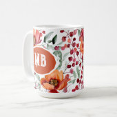 Erdige Farben, Herbstblumen Monogramm Kaffeetasse (Vorderseite Links)