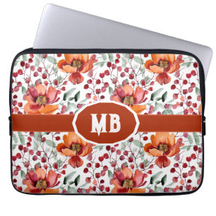 Erdige Farben, Herbstblumen Monogramm Laptopschutzhülle