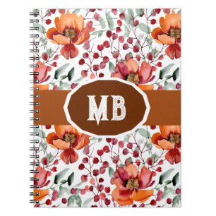 Erdige Farben, Herbstblumen Monogramm Notizblock