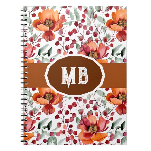 Erdige Farben, Herbstblumen Monogramm Notizblock (Vorderseite)
