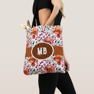 Erdige Farben, Herbstblumen Monogramm Tasche