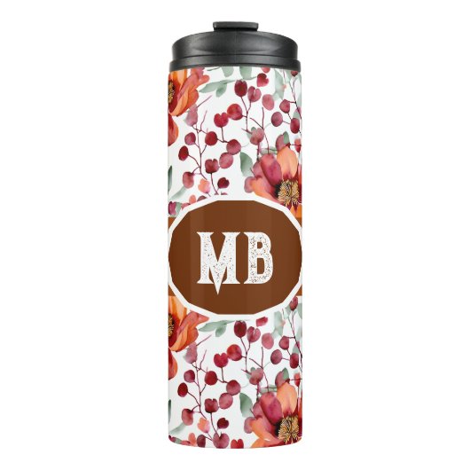 Erdige Farben, Herbstblumen-Monogramm Thermosbecher (Vorderseite)