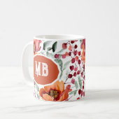 Erdige Farben, Herbstblumen monogrammiert Kaffeetasse (Vorderseite Links)