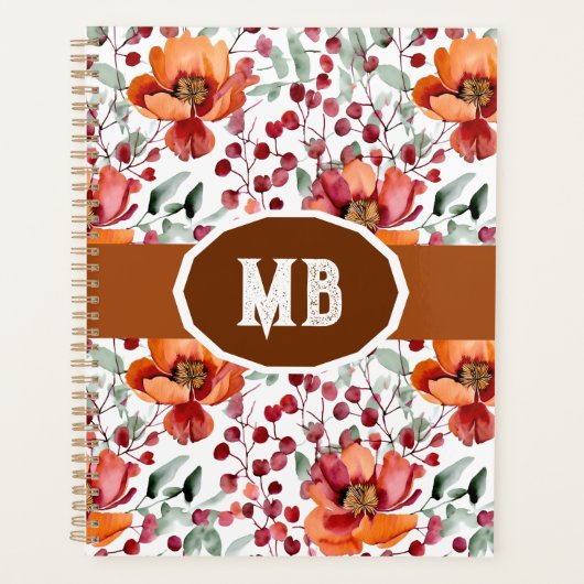 Erdige Farben, Herbstblumen monogrammiert Planer (Vorderseite)