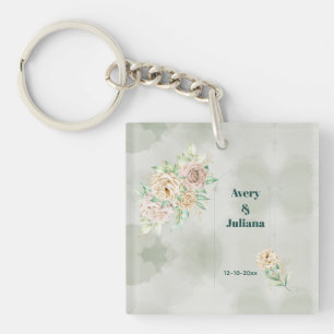 Erdige Farbtöne Blumen Boho Elegant Salbei Grün Schlüsselanhänger