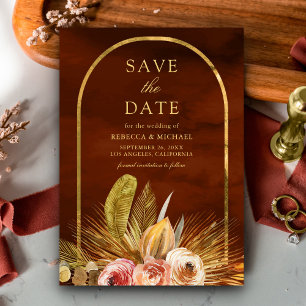 Erdige Florale Bogen Gold Verbranntes Orange Hochz Save The Date