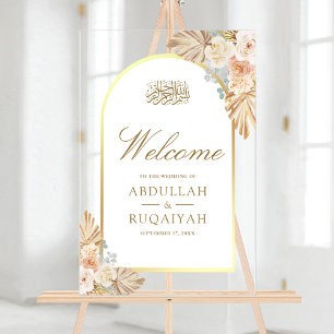 Erdige Florale Bögen Muslimische Hochzeitsbegrüßun Acrylschild