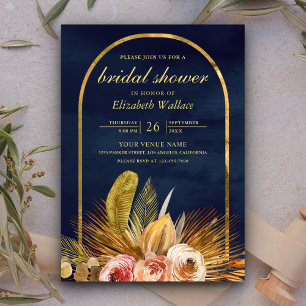 Erdige Florale Bogengestaltung Gold Navy Blau Brau Einladung