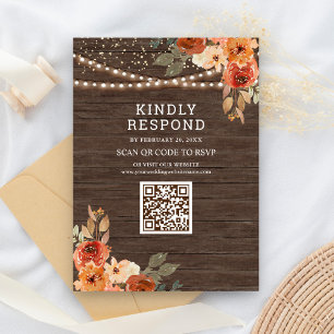 Erdige Florale Holz-Terrakotta QR-Code RSVP Hochze Begleitkarte