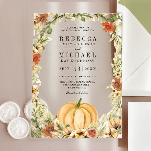 Erdige Florale Kürbis Terrakotta Hochzeit Acryleinladungen