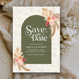 Erdige Florale Pampas-Salbei-Grüne Hochzeit Save The Date