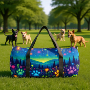 Erdige Florale Pfotenabdruck-Reise Duffle Bag