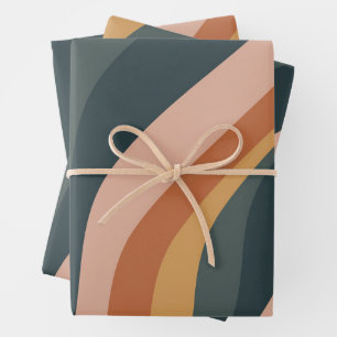Erdige herbstliche abstrakte wellige Streifen mode Geschenkpapier Set