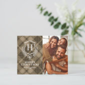Erdige Karo Monogramm Foto Weihnachten (Stehend Vorderseite)