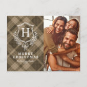 Erdige Karo Monogramm Foto Weihnachten (Vorderseite)