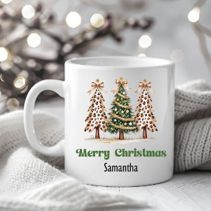 Erdige Leopard-Weihnachtsbäume Personalisierter Be Kaffeetasse
