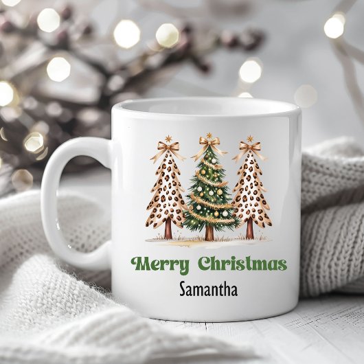 Erdige Leopard-Weihnachtsbäume Personalisierter Be Kaffeetasse